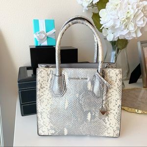 Michael Kors Silver Snakeskin Mercer Bag